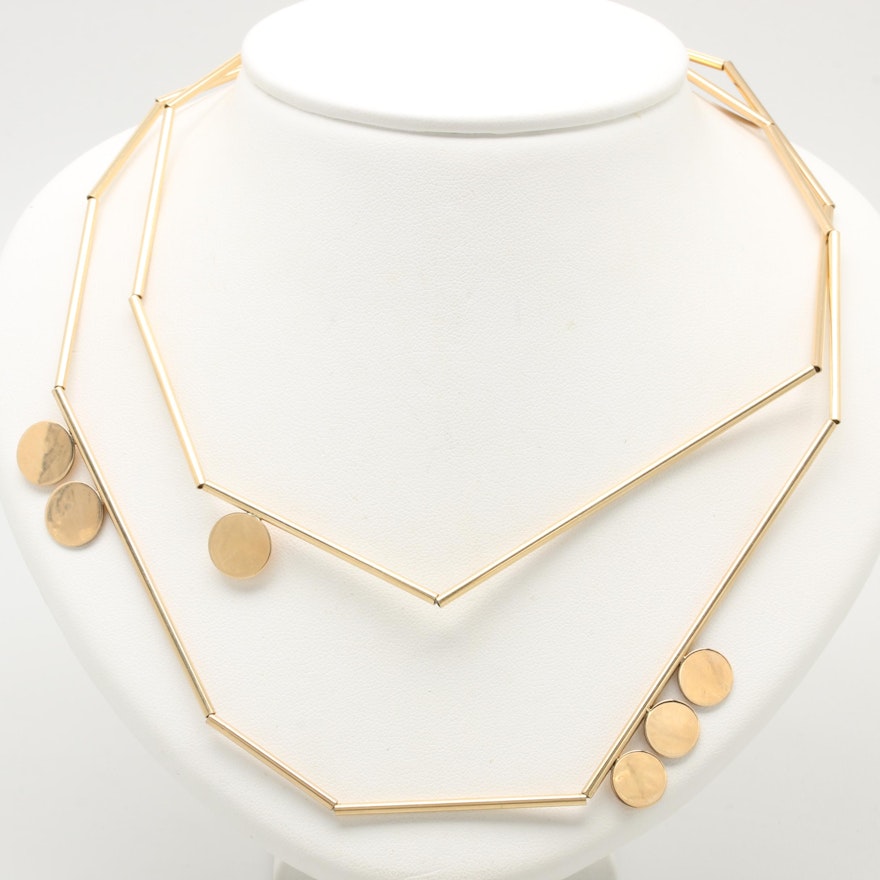 Circa 1960s Modernist Betty Cooke 14K Yellow Gold Necklace