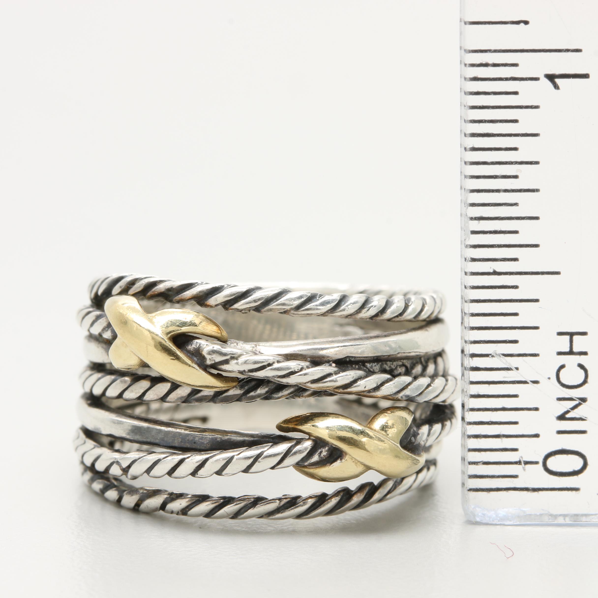 David Yurman "Crossover" Collection Sterling Silver 18K Yellow Gold Accent Ring