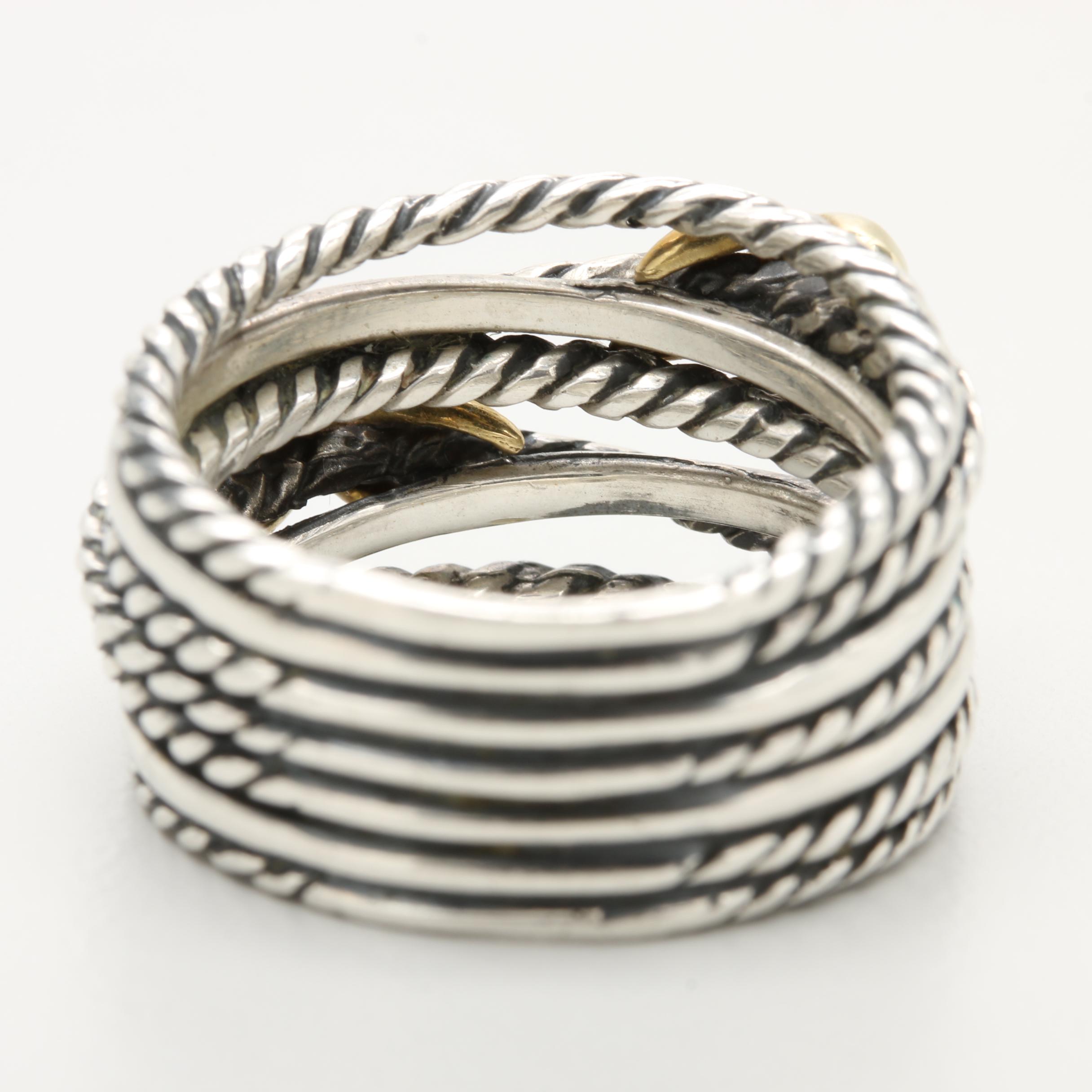 David Yurman "Crossover" Collection Sterling Silver 18K Yellow Gold Accent Ring