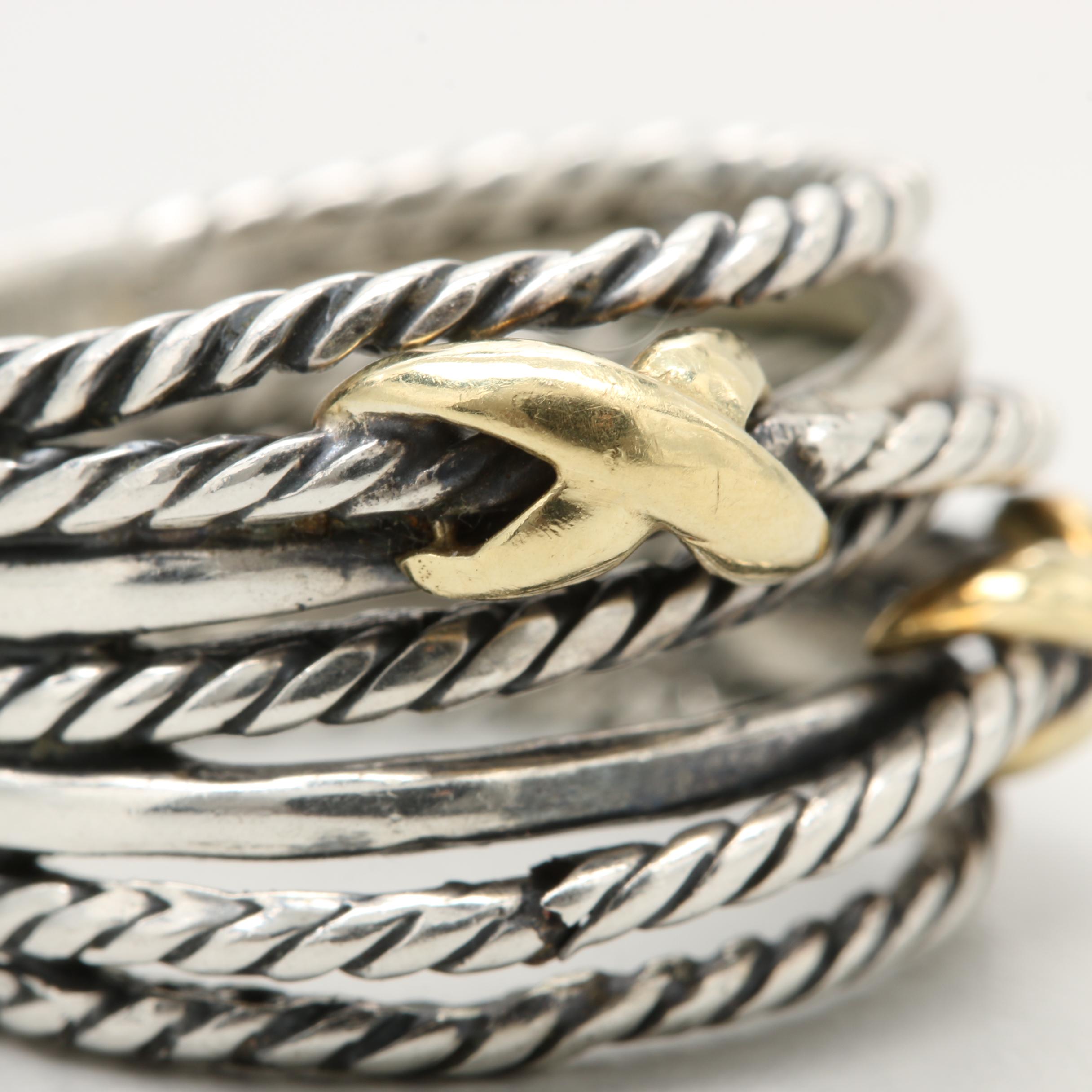 David Yurman "Crossover" Collection Sterling Silver 18K Yellow Gold Accent Ring