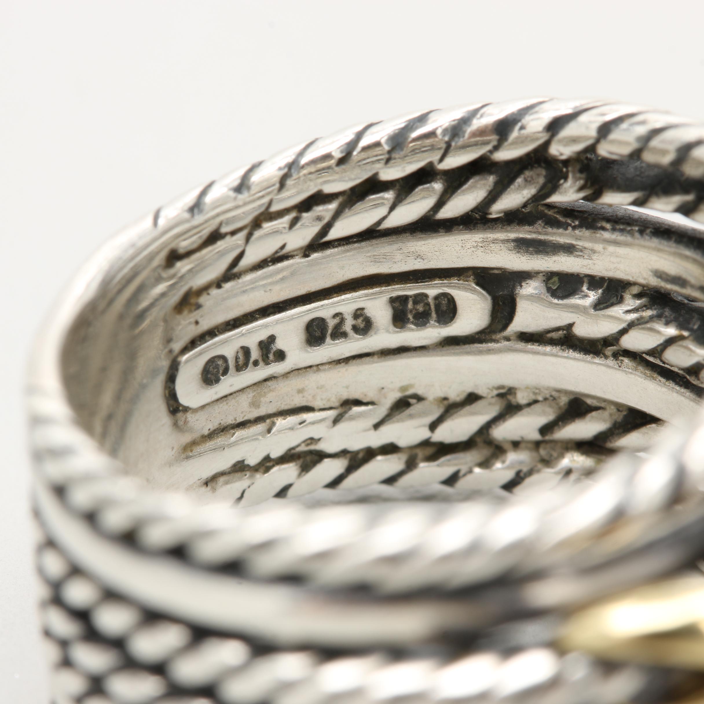 David Yurman "Crossover" Collection Sterling Silver 18K Yellow Gold Accent Ring