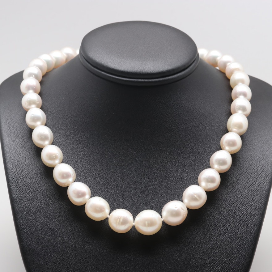 14K White Gold Cultured Pearl Single Strand Necklace