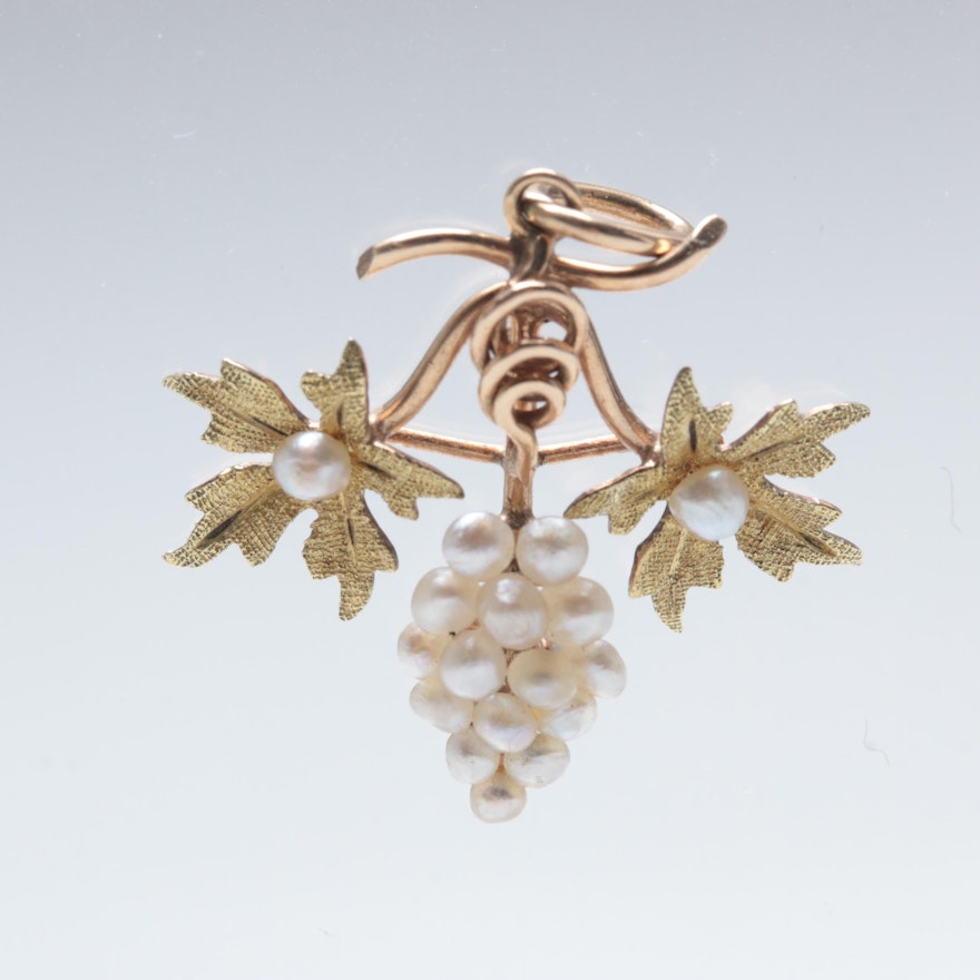 10K Rose and Yellow Gold Seed Pearl Grapevine Pendant