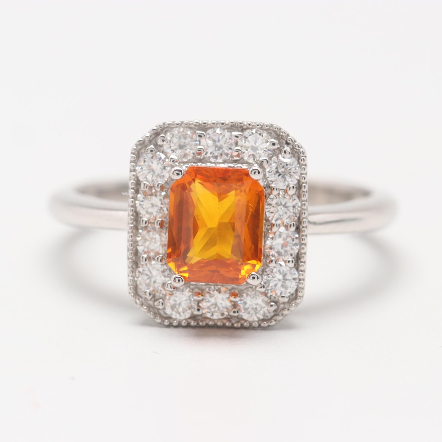 Platinum 1.20 CT Orange Sapphire and Diamond Ring