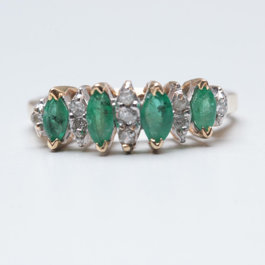 10K Yellow Gold Emerald and Diamond Ring