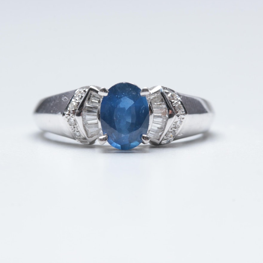 14K White Gold Sapphire and Diamond Ring