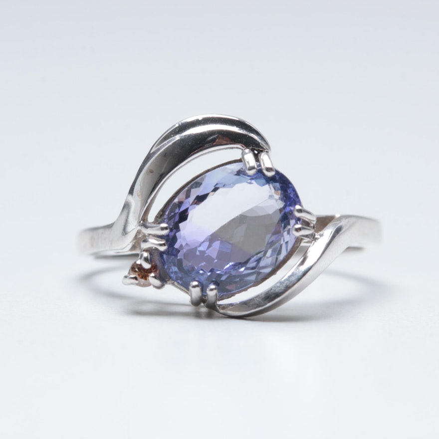 14K White Gold Tanzanite and Diamond Ring