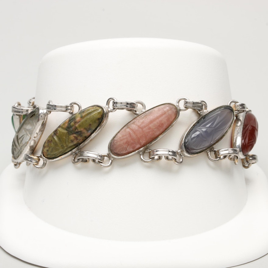Ronci Gold Filled Gemstone Scarab Bracelet with Sterling Silver Clasp