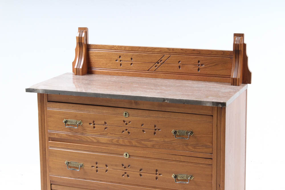Marble-Topped Wood Dresser
