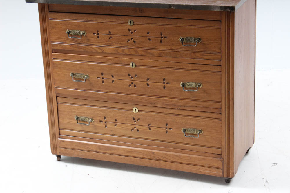 Marble-Topped Wood Dresser