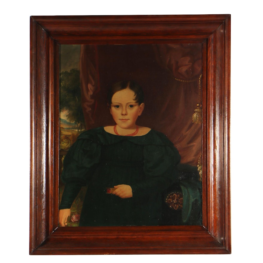 American School, "Portrait of Dorothy Place", Oil on Canvas, Early 19th Century