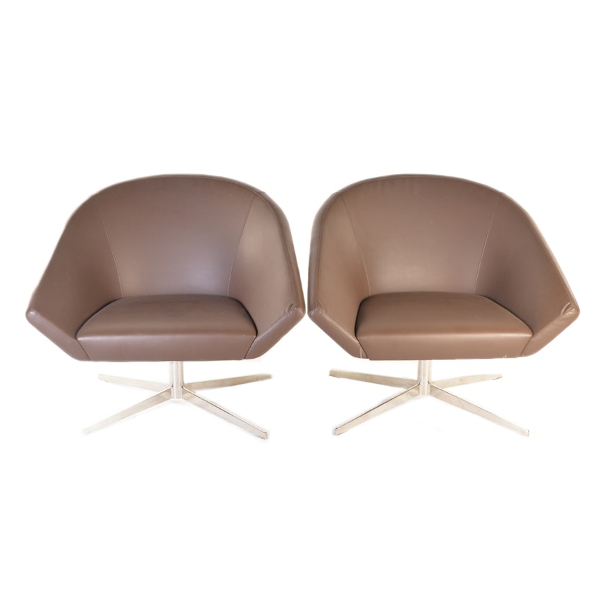 Mid Century Modern Jeffrey Bernett for Bernhardt Leather Remy Lounge Chairs