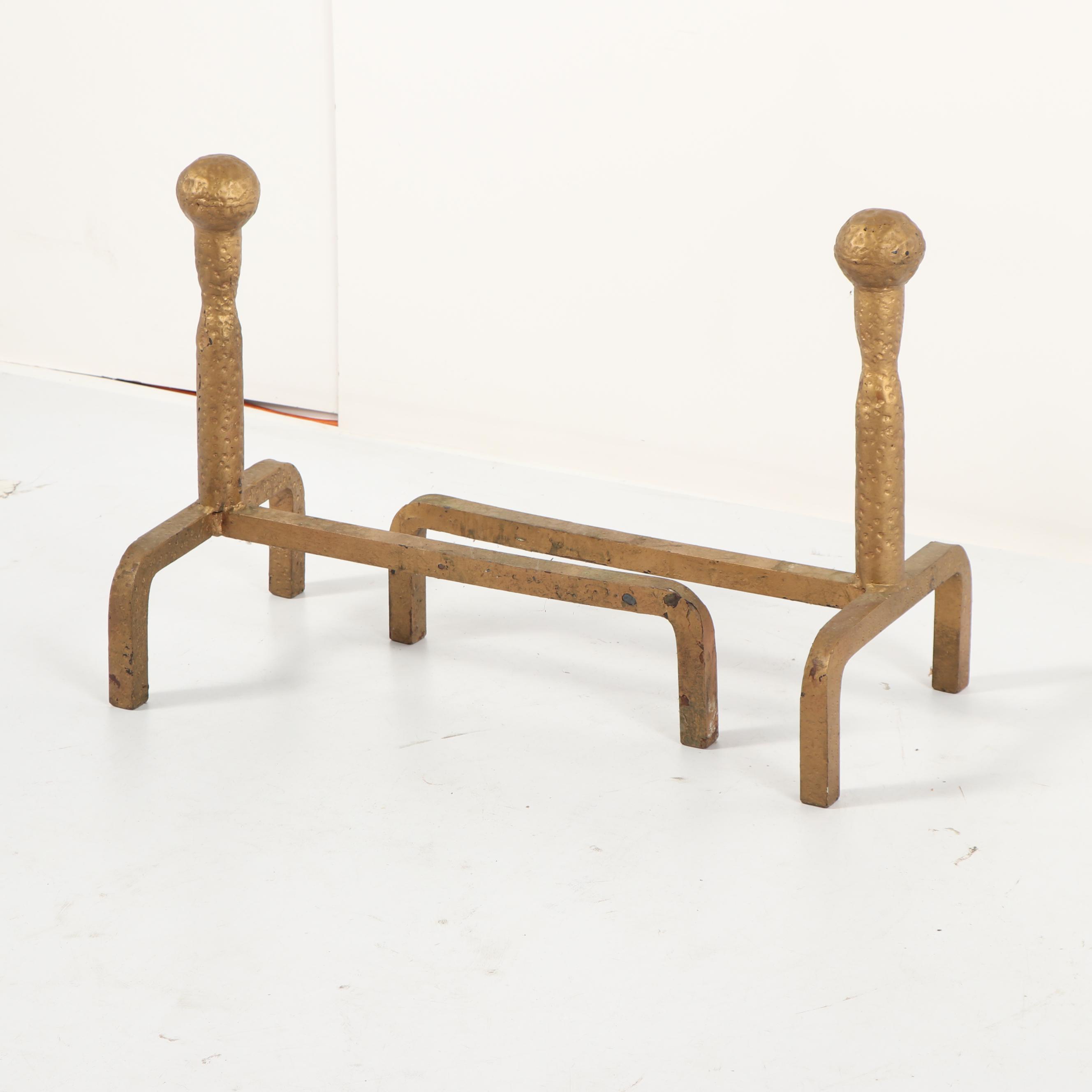 Cast Brass Planished Andirons
