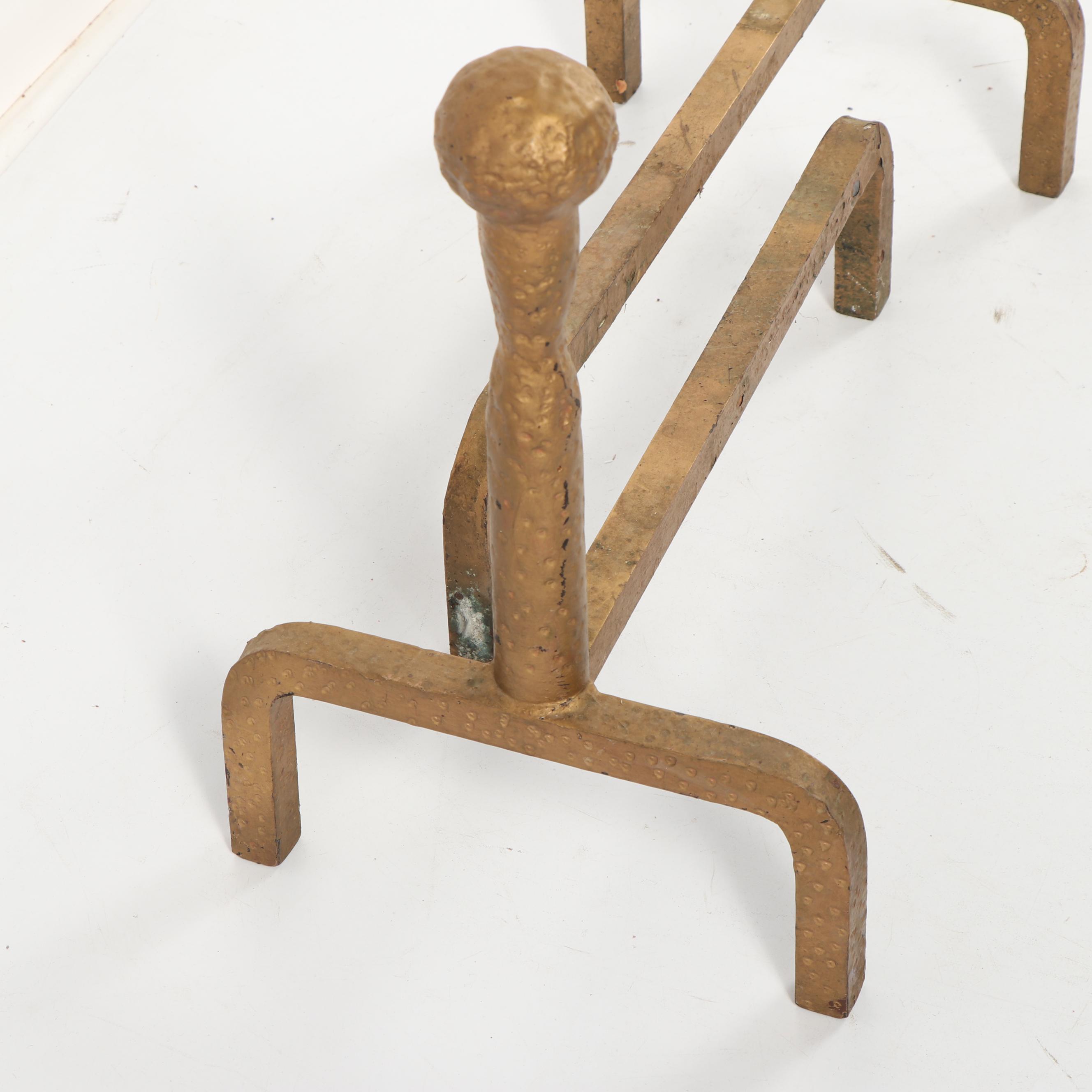 Cast Brass Planished Andirons