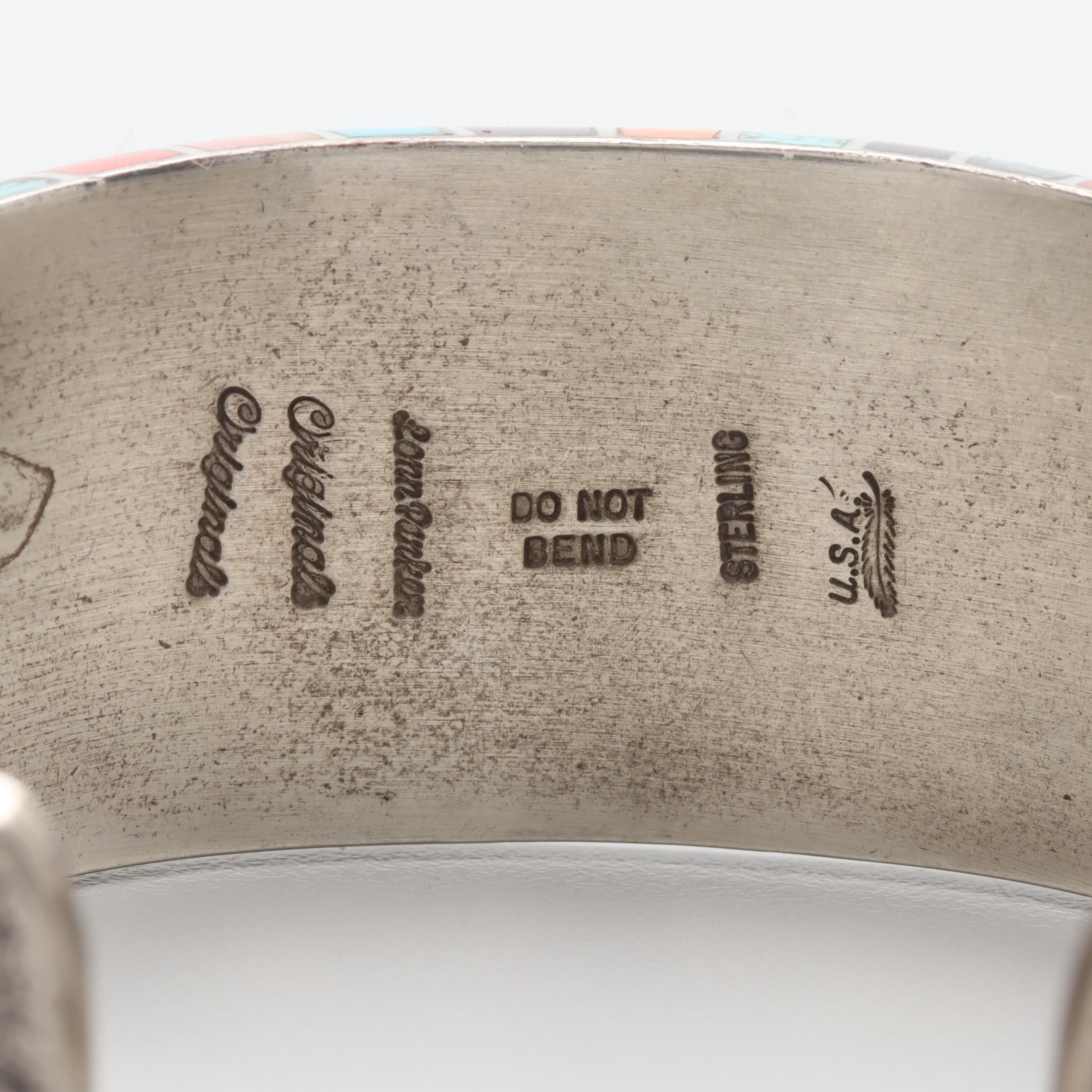 Lonn Parker Navajo Diné Sterling Silver Tufa Cast Story Bracelet with Inlay