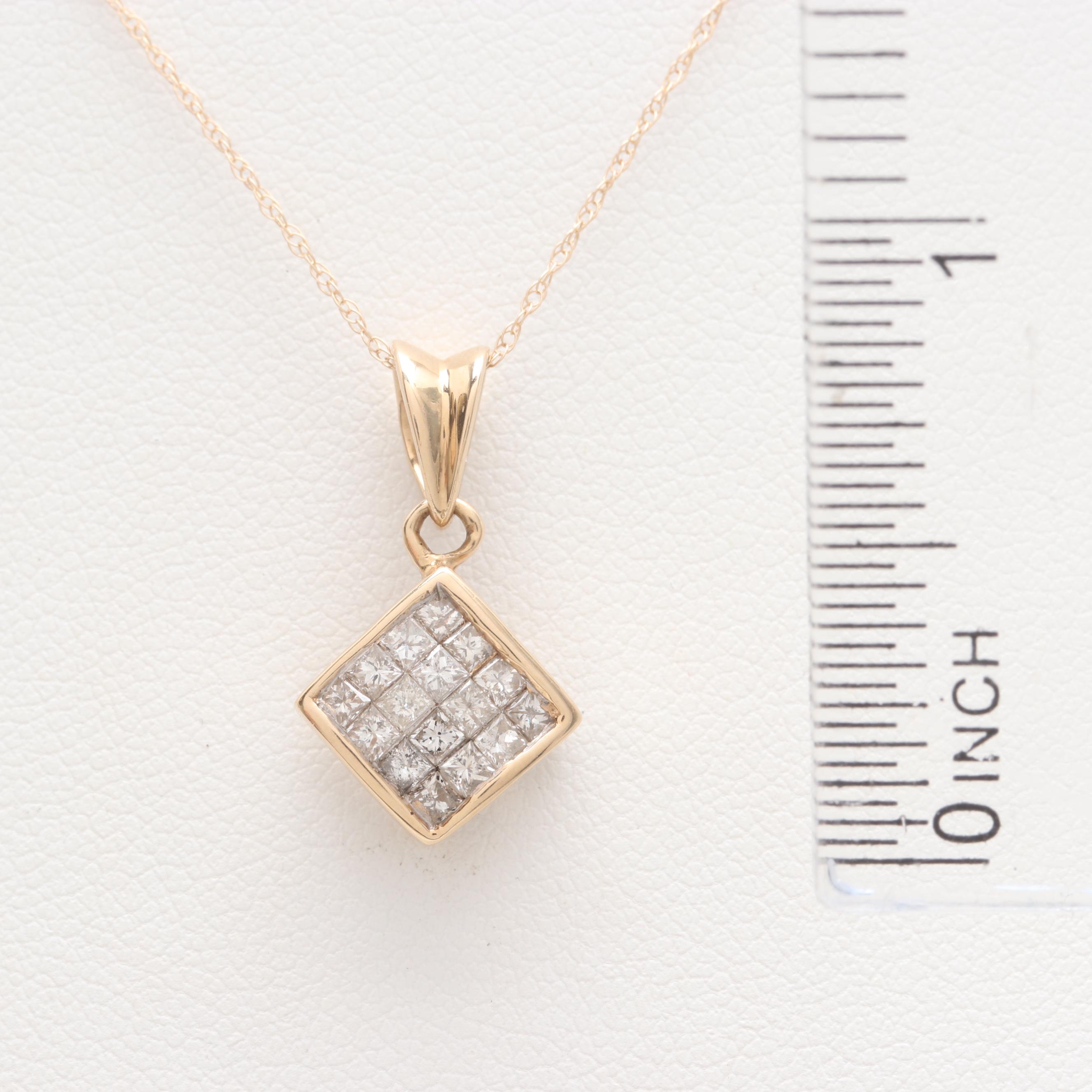 14K Yellow Gold Diamond Pendant Necklace