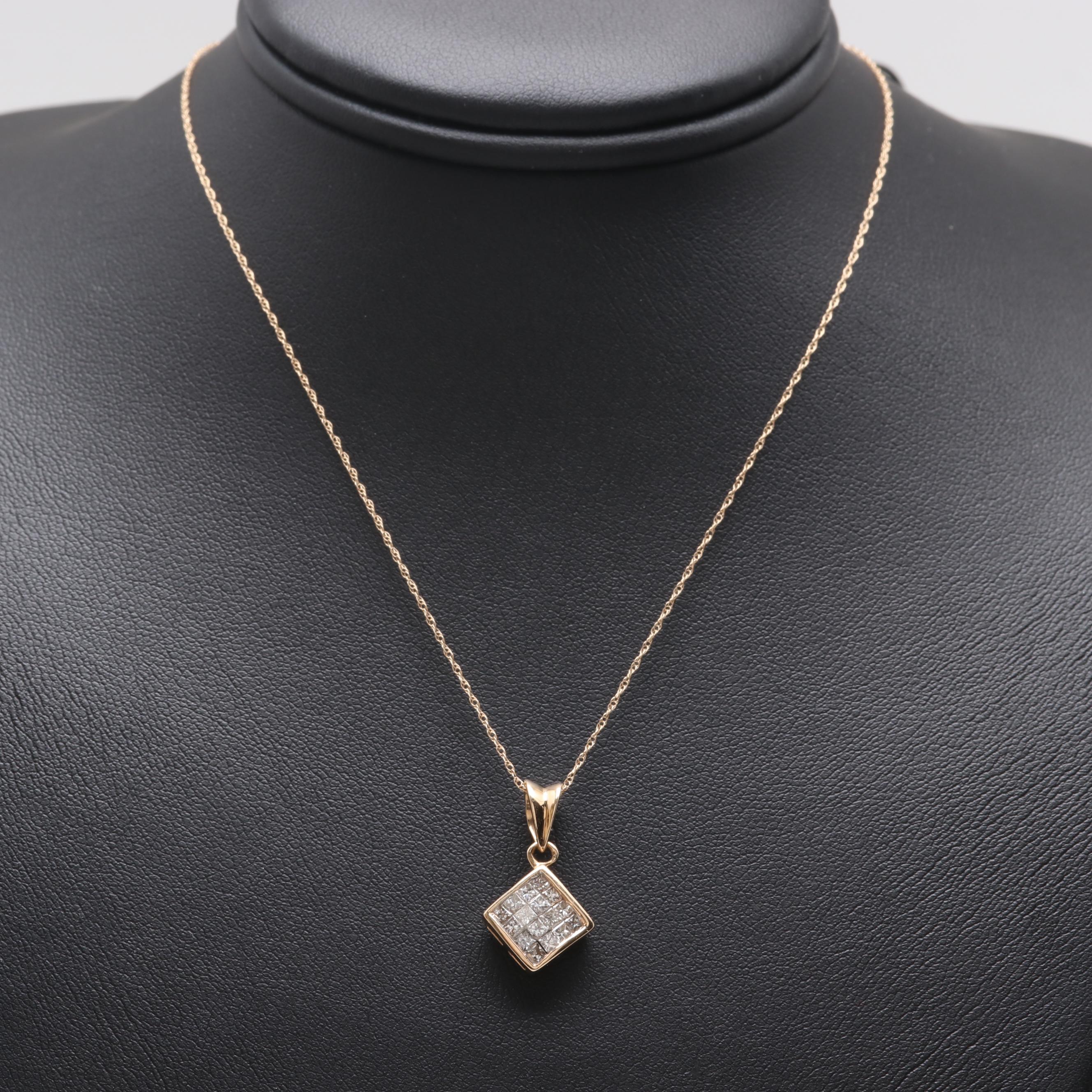 14K Yellow Gold Diamond Pendant Necklace