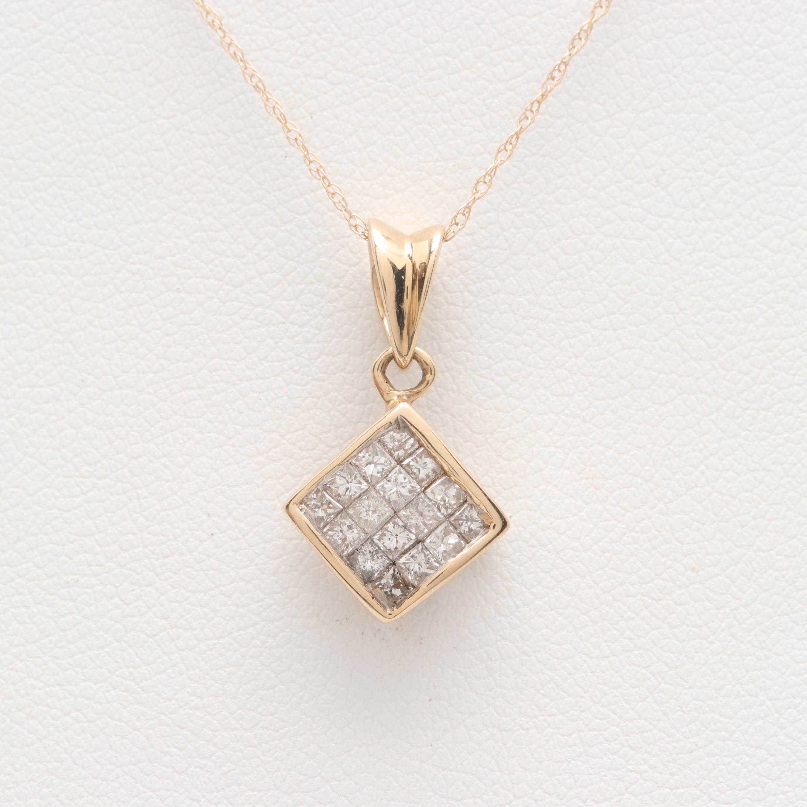 14K Yellow Gold Diamond Pendant Necklace