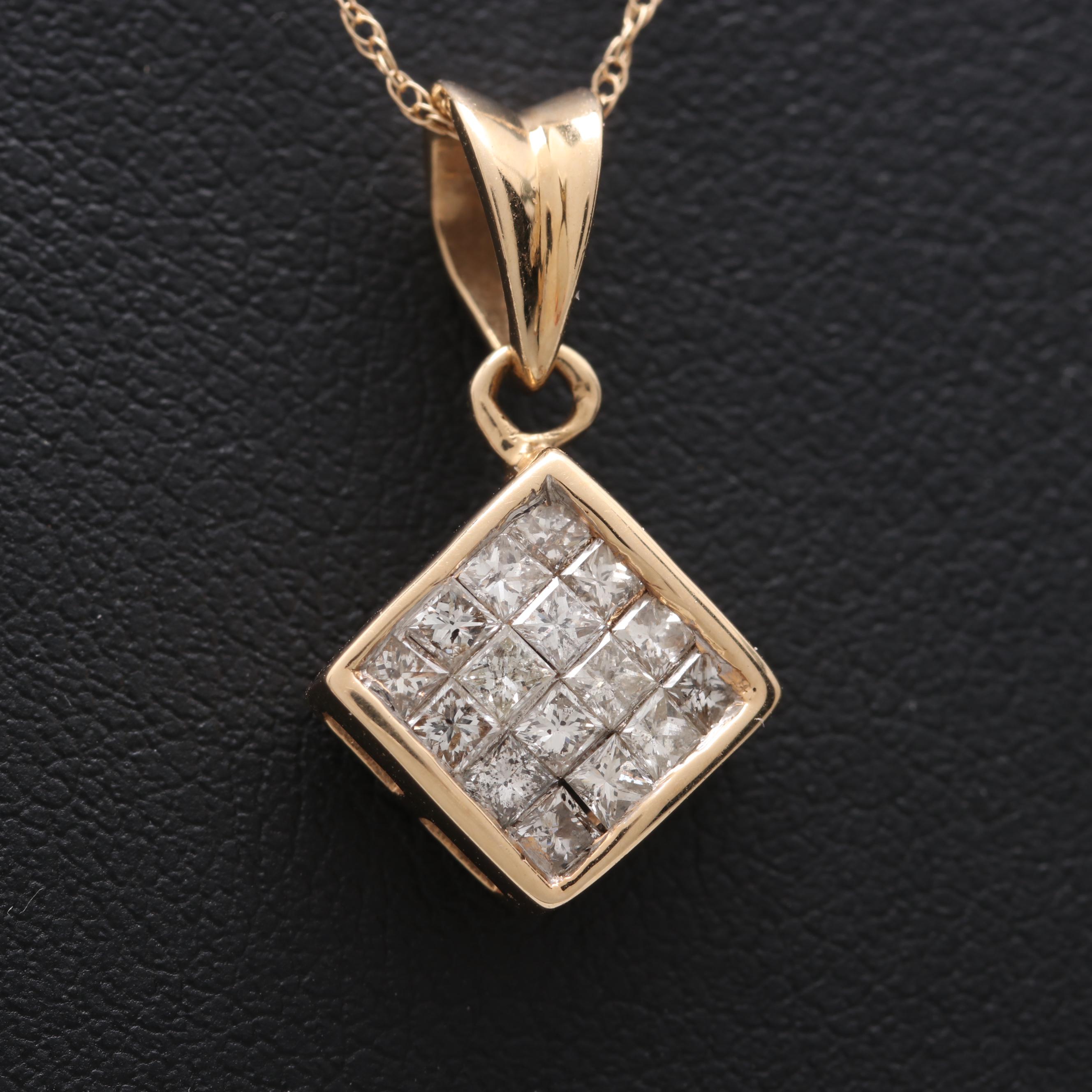14K Yellow Gold Diamond Pendant Necklace