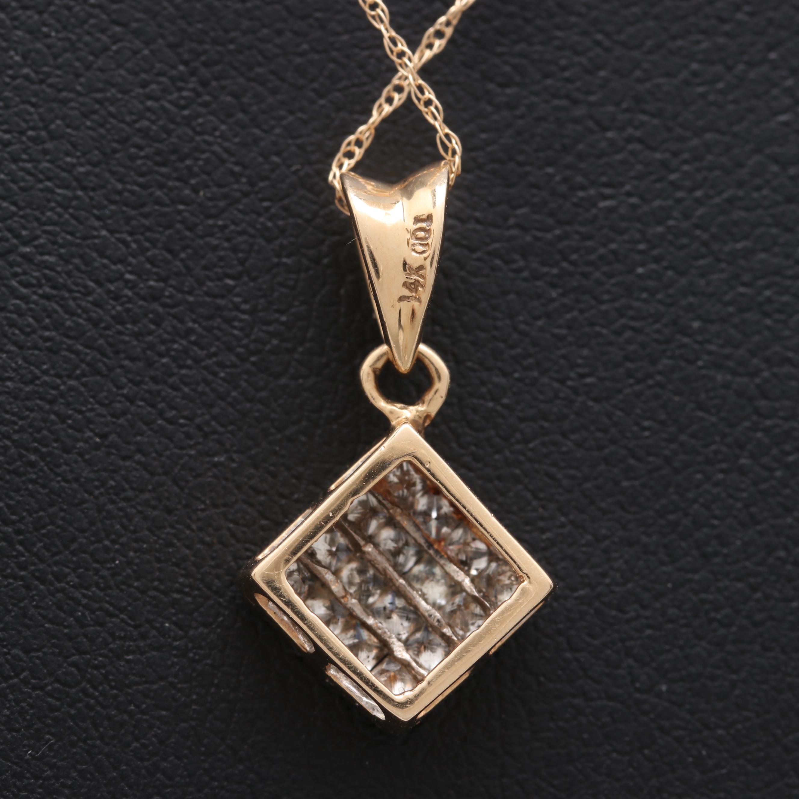 14K Yellow Gold Diamond Pendant Necklace