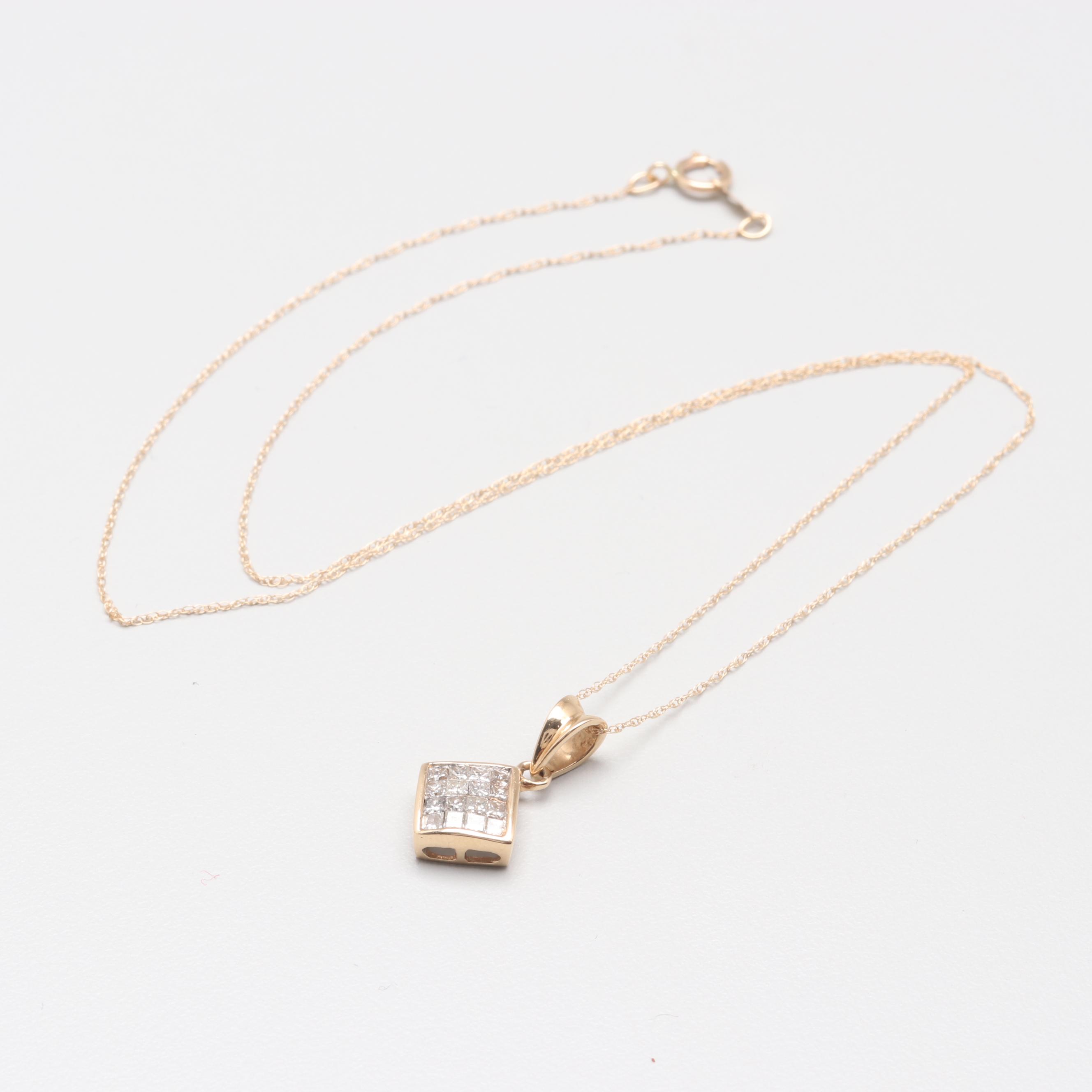 14K Yellow Gold Diamond Pendant Necklace