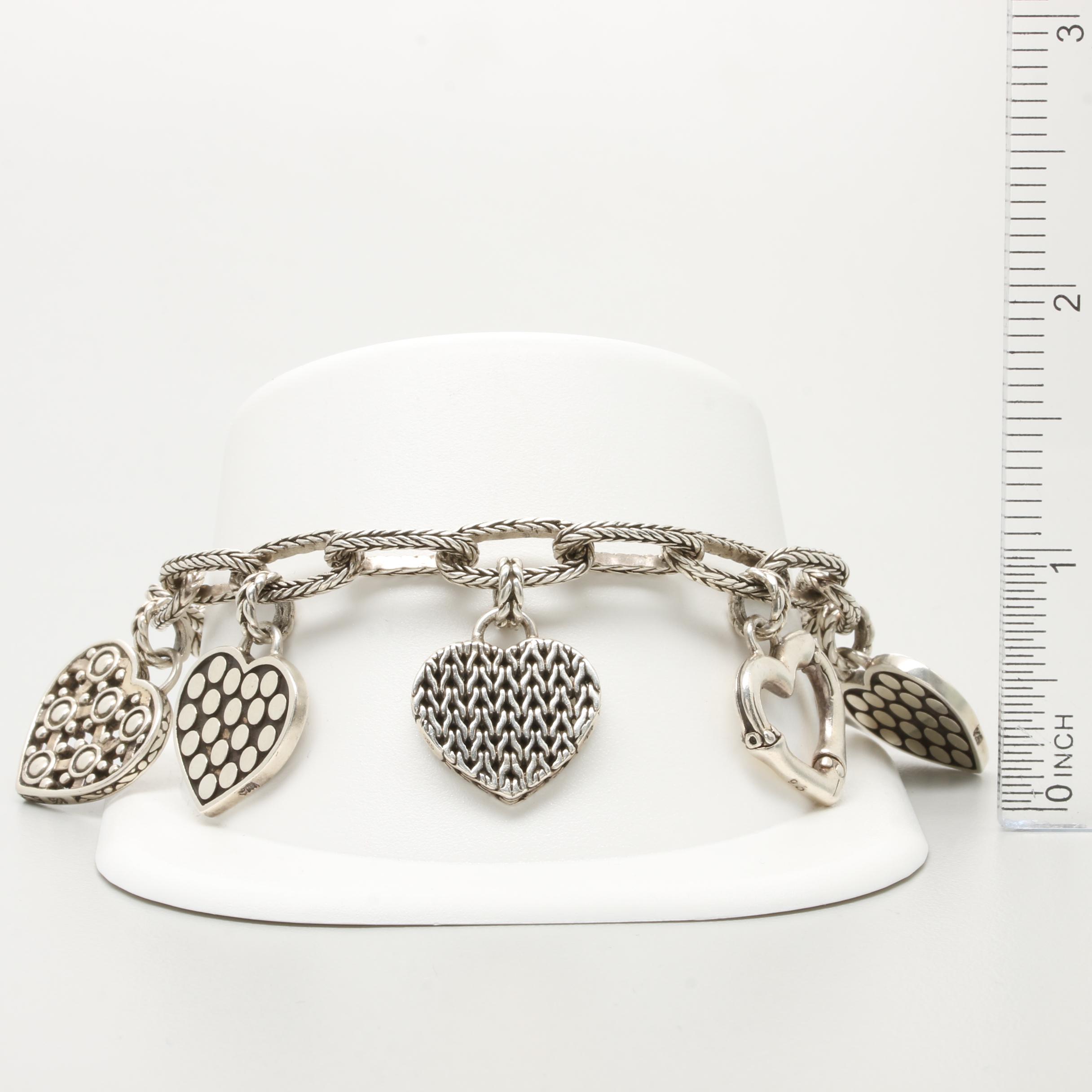 John Hardy Sterling Silver Hearts Charm Bracelet