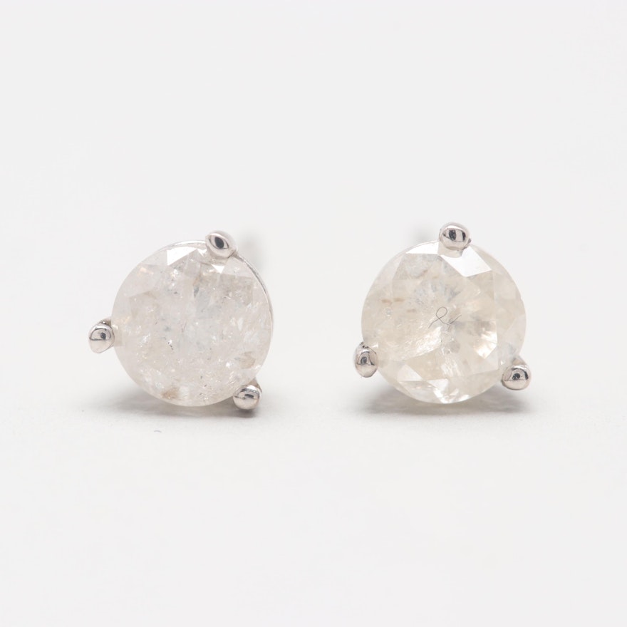 14K White Gold Diamond Stud Earrings