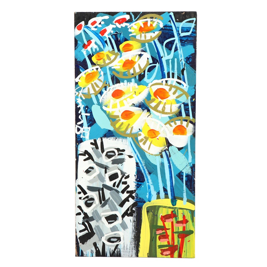 Steve Keene Acrylic Painting of Flowers