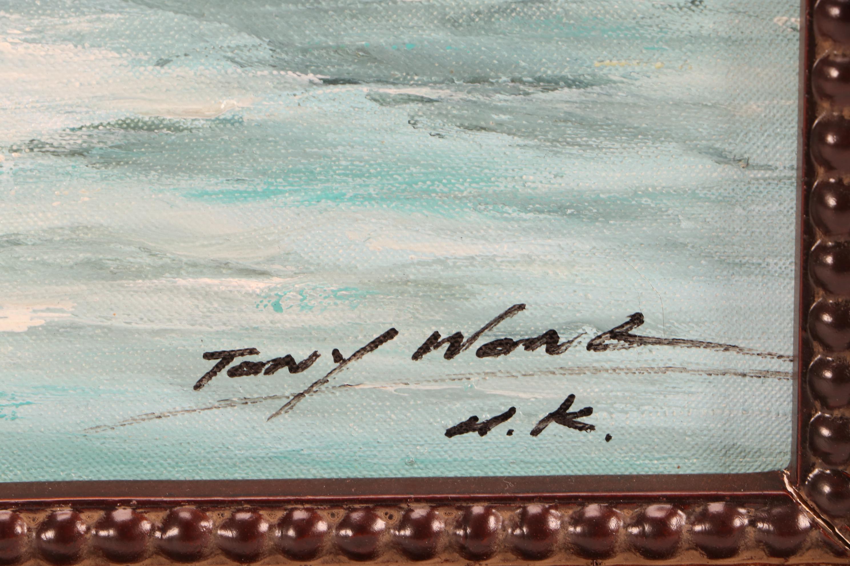 Tony Wong Oil Painting of Ships in Harbor