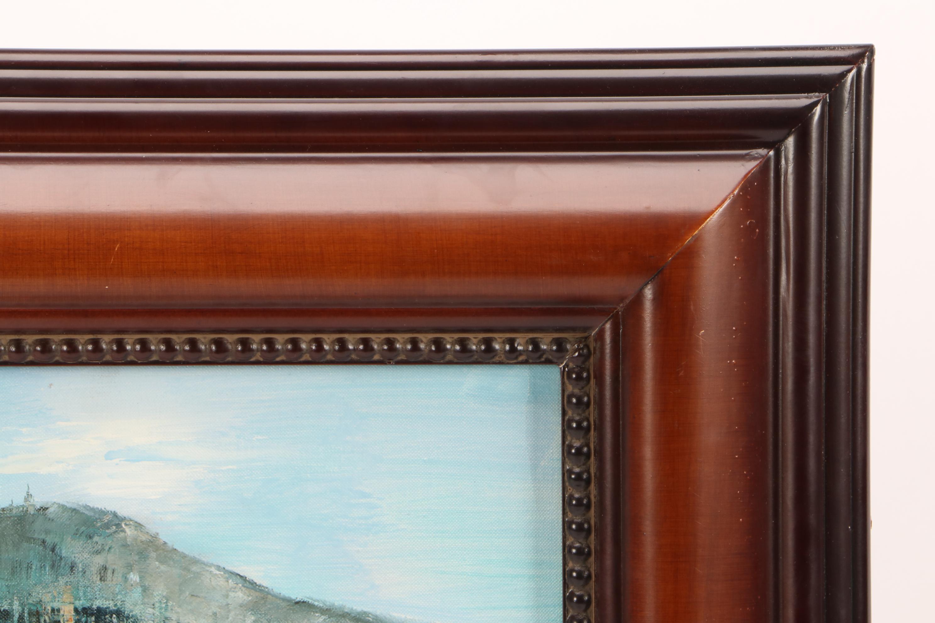 Tony Wong Oil Painting of Ships in Harbor