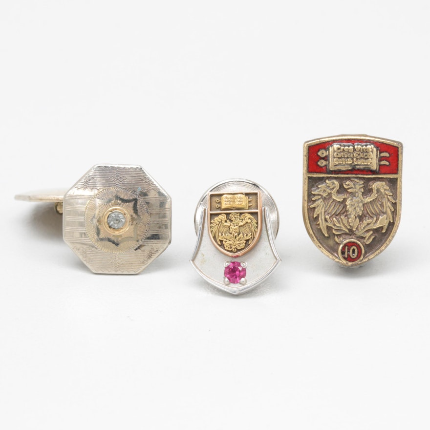 University of Chicago Lapel Pins and Cuff Link Including 10K Gold