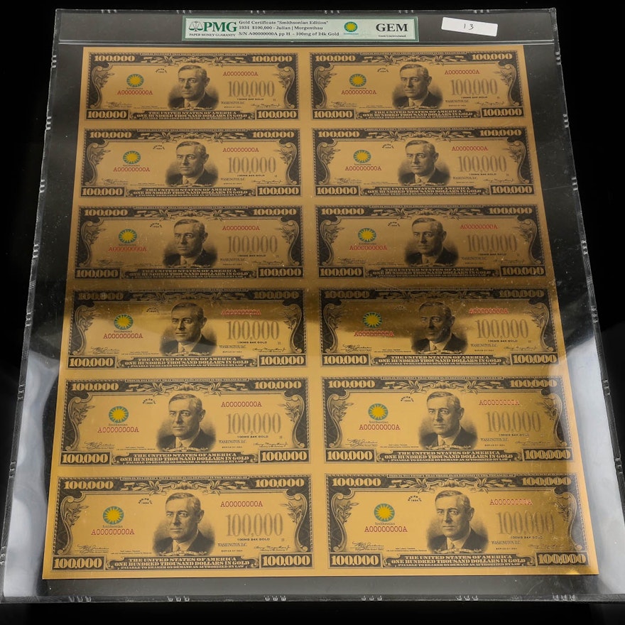 Group of 12 Uncut PMG Graded "Smithsonian Edition" 1934 Julian/Morgenthau Notes