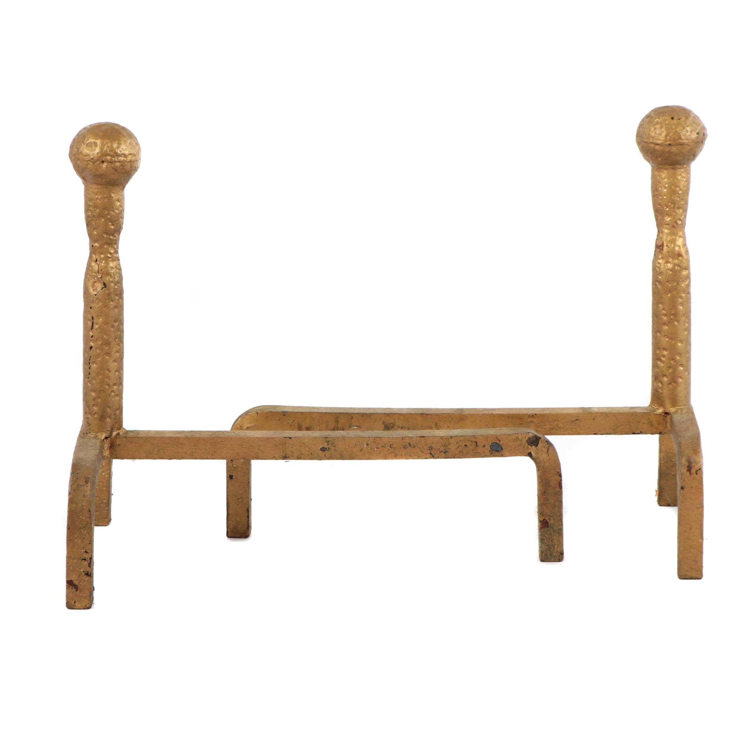 Cast Brass Planished Andirons
