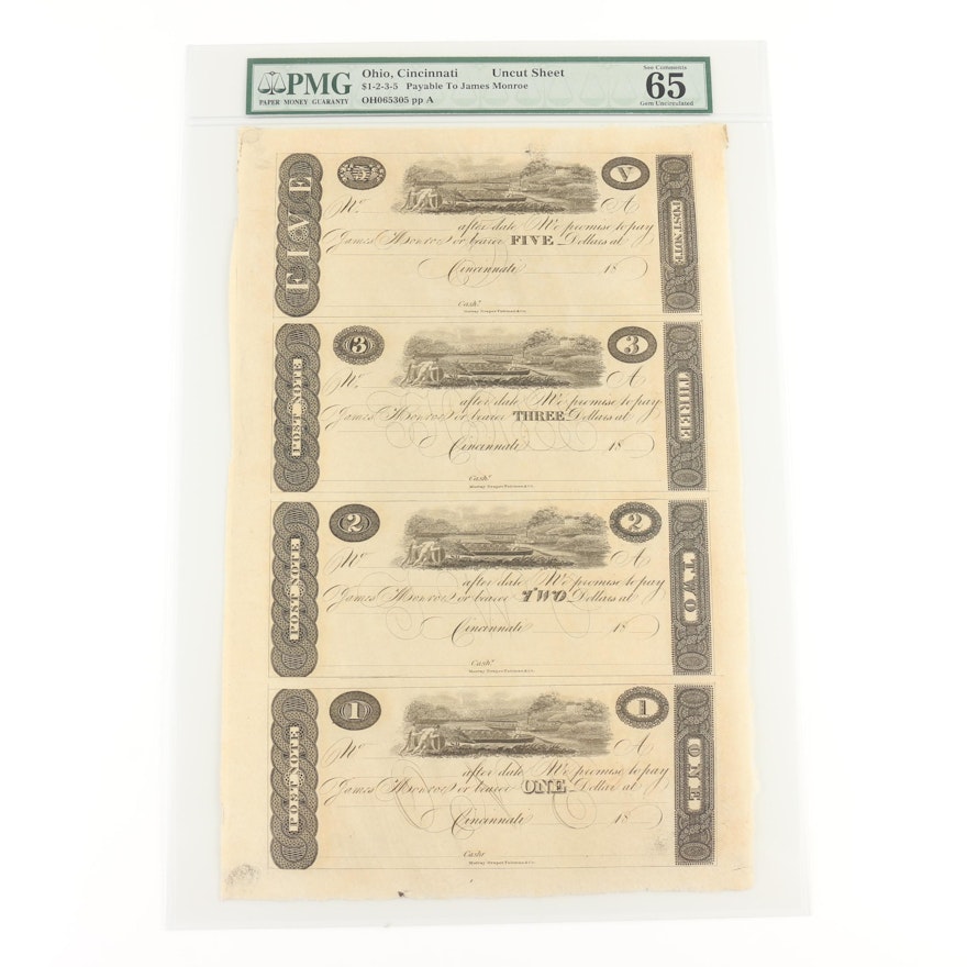 PMG Graded Obsolete Currency Notes Payable to James Monroe