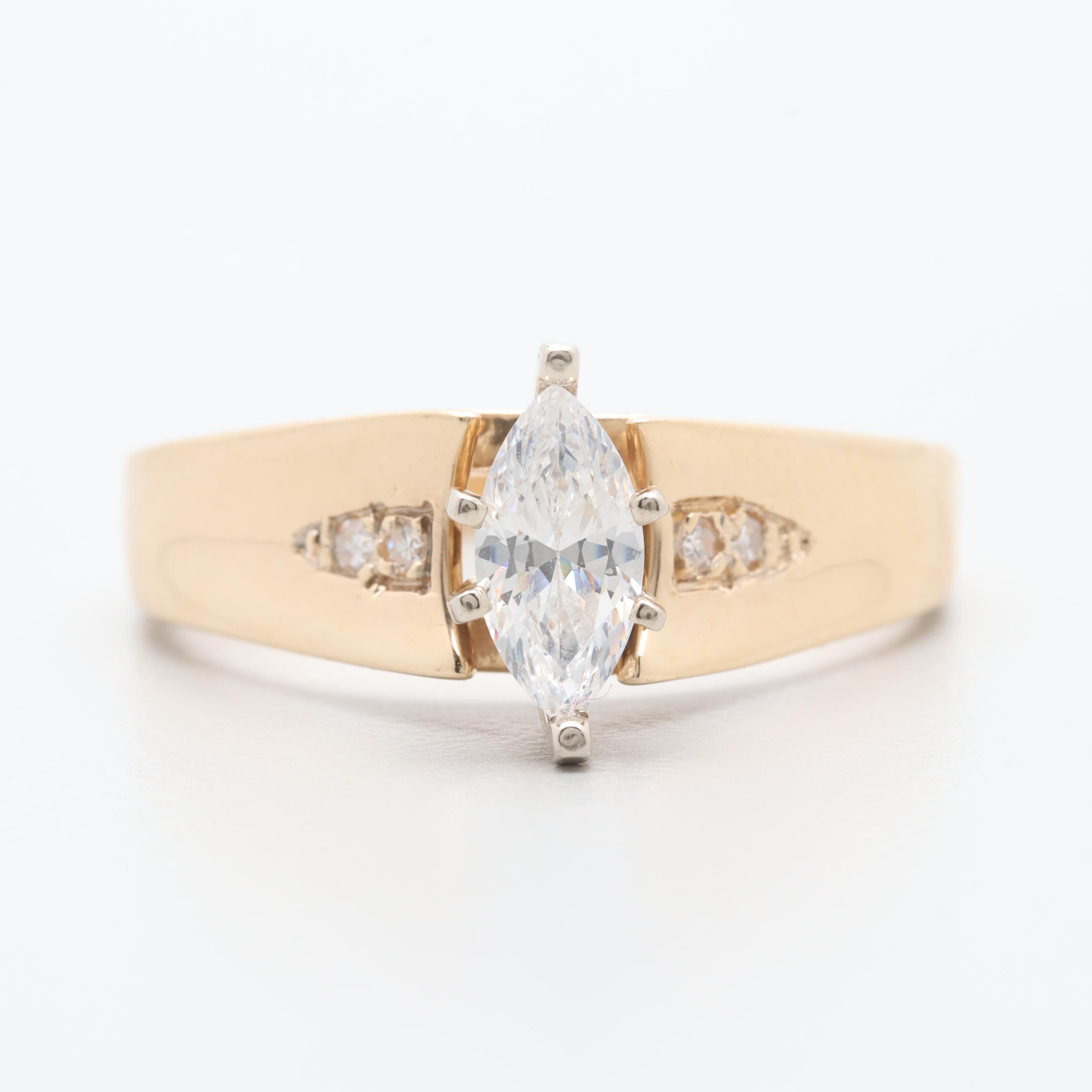 14K Yellow Gold Cubic Zirconia and Diamond Ring