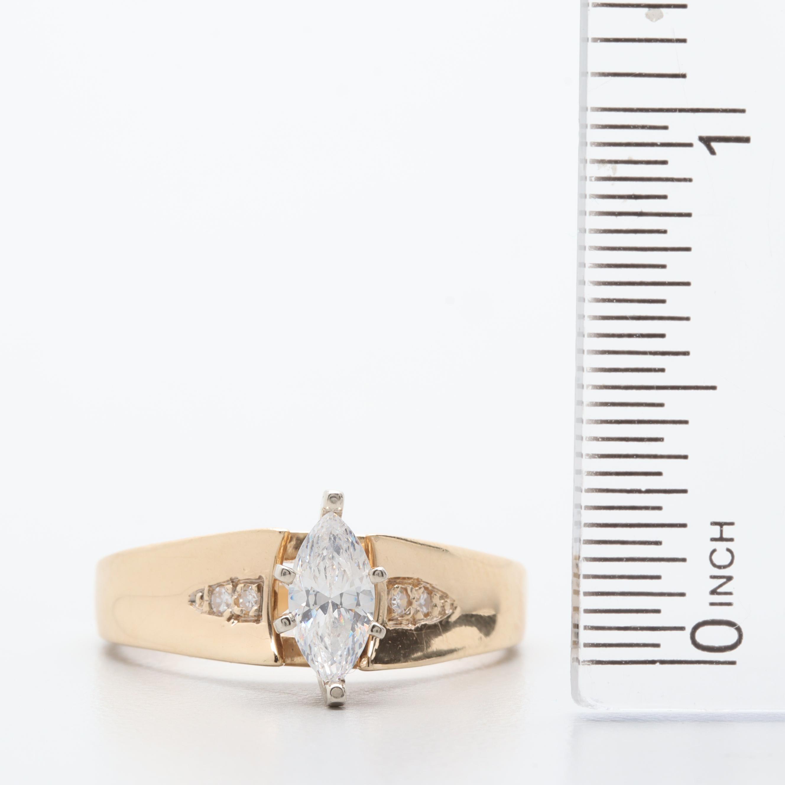 14K Yellow Gold Cubic Zirconia and Diamond Ring
