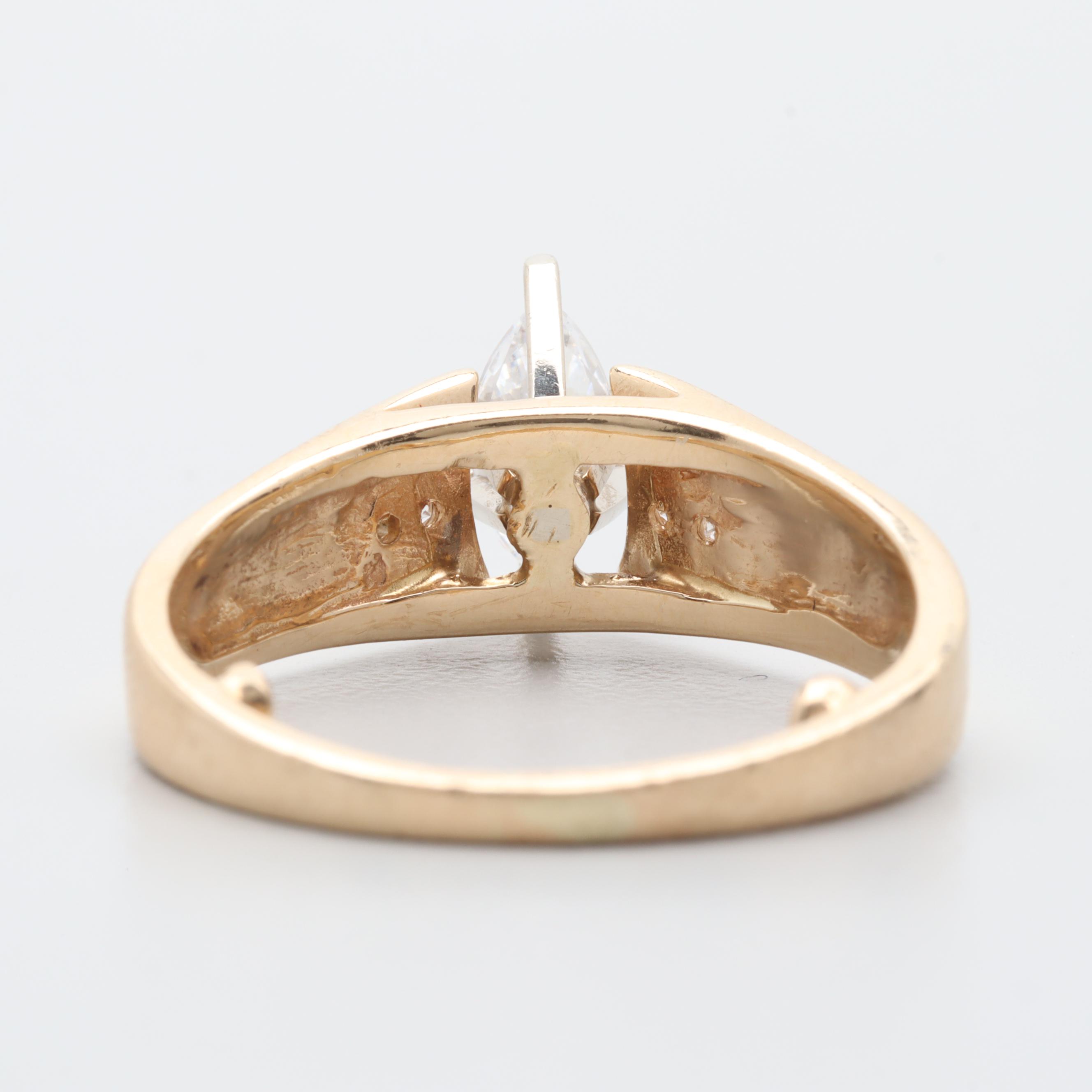 14K Yellow Gold Cubic Zirconia and Diamond Ring