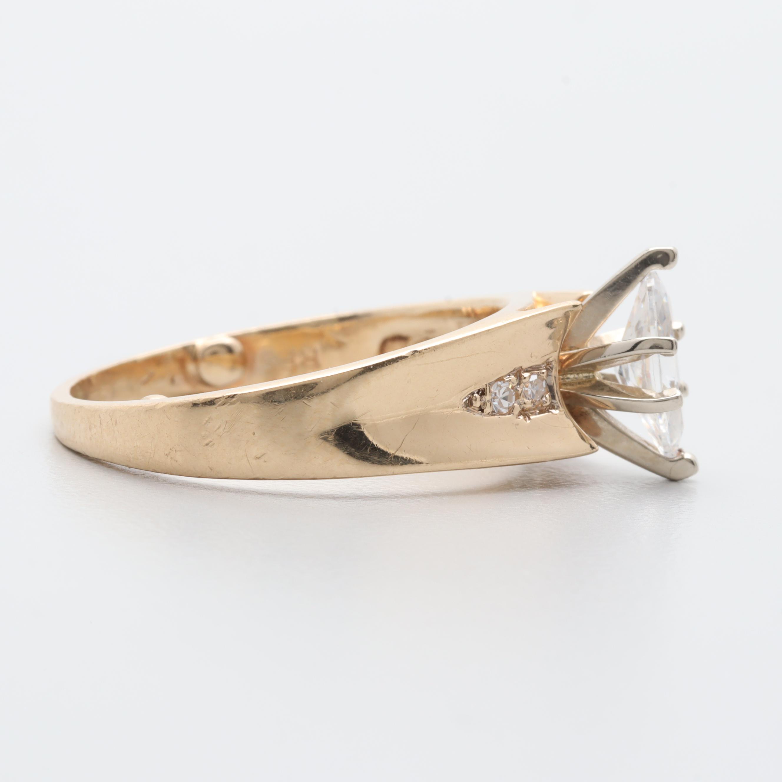 14K Yellow Gold Cubic Zirconia and Diamond Ring
