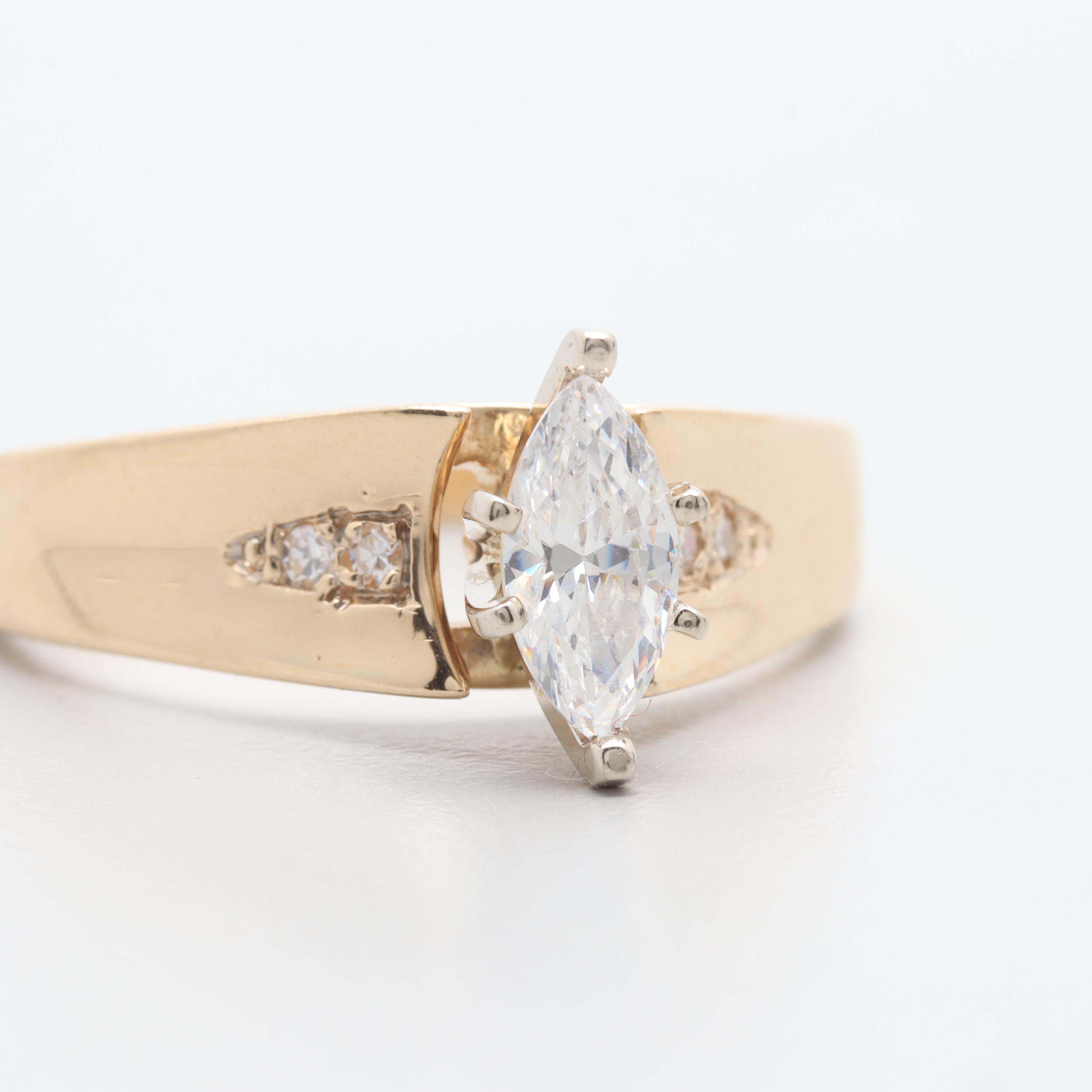 14K Yellow Gold Cubic Zirconia and Diamond Ring