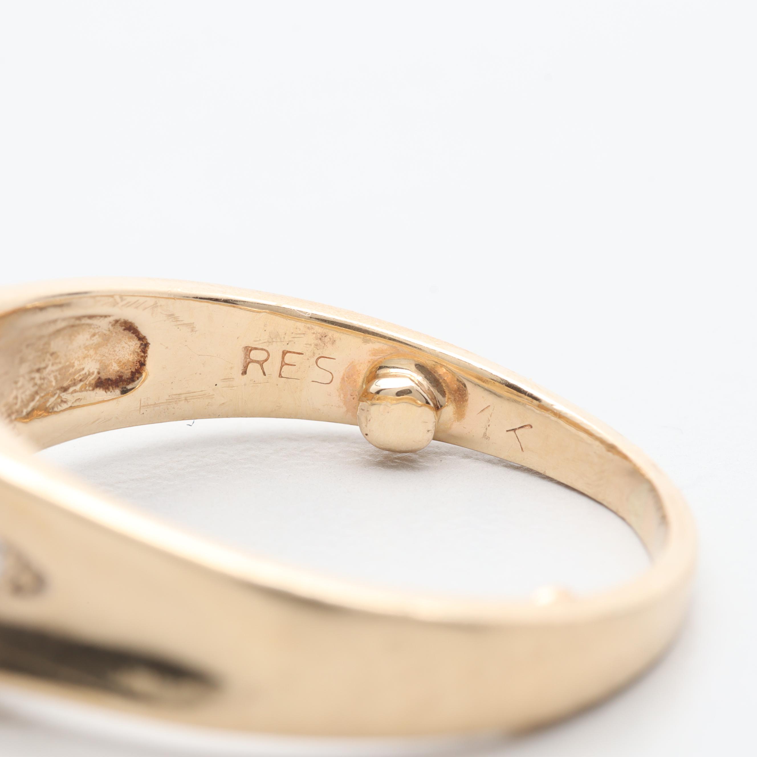 14K Yellow Gold Cubic Zirconia and Diamond Ring