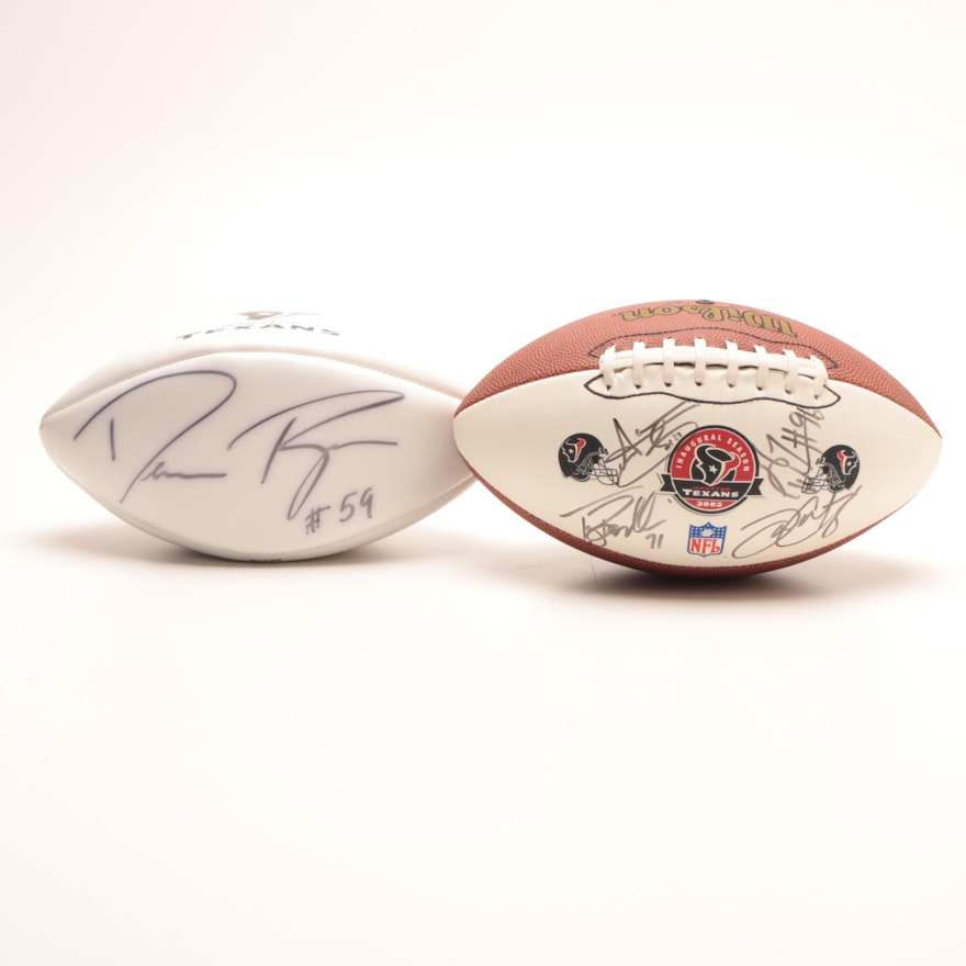 Two Houston Texans Signed Footballs with Cases