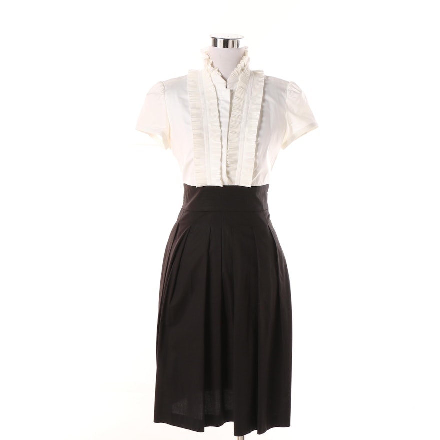 Eliza J White and Black Ruffled Cotton Shirt Dress