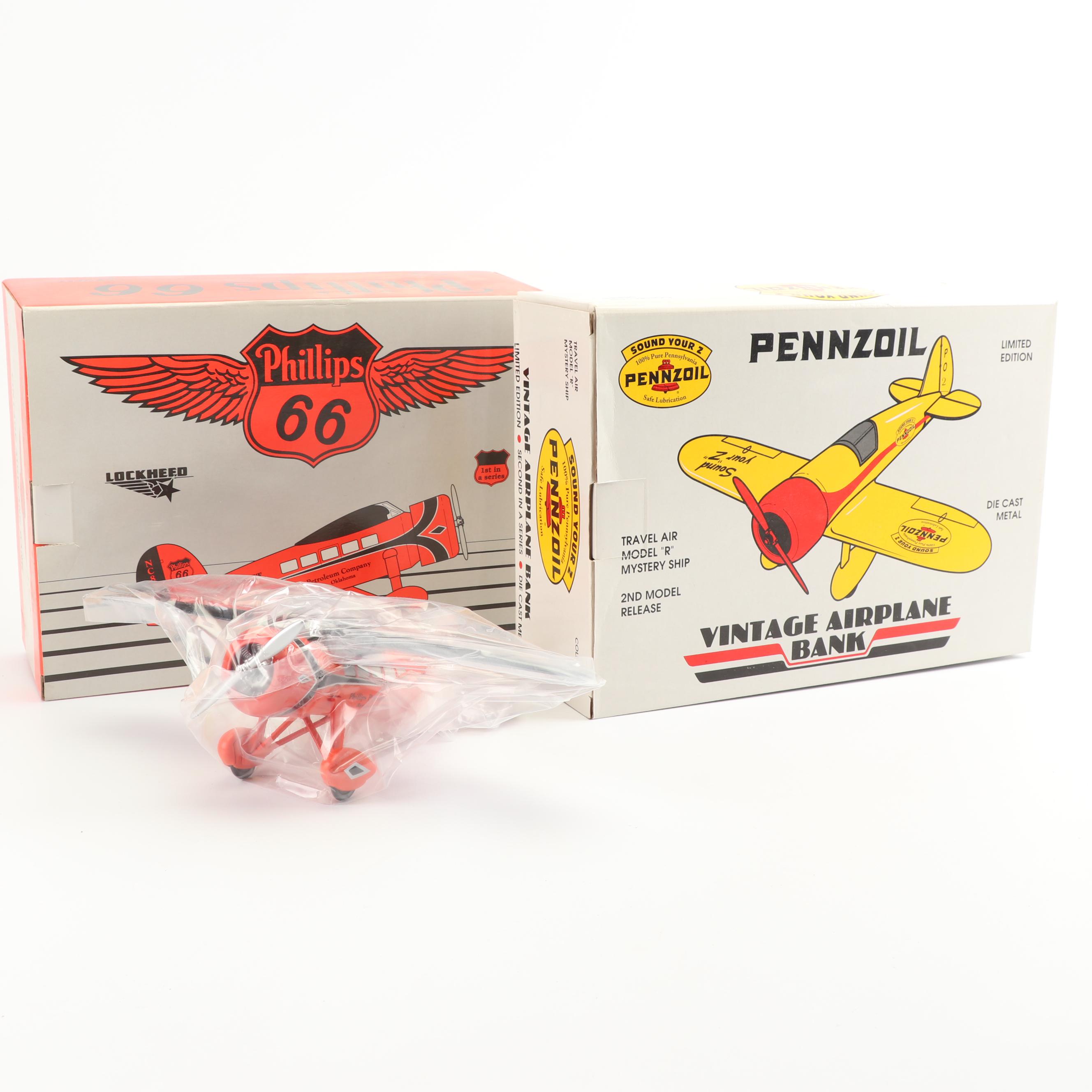 Die-Cast Airplane Coin Banks including Pennzoil