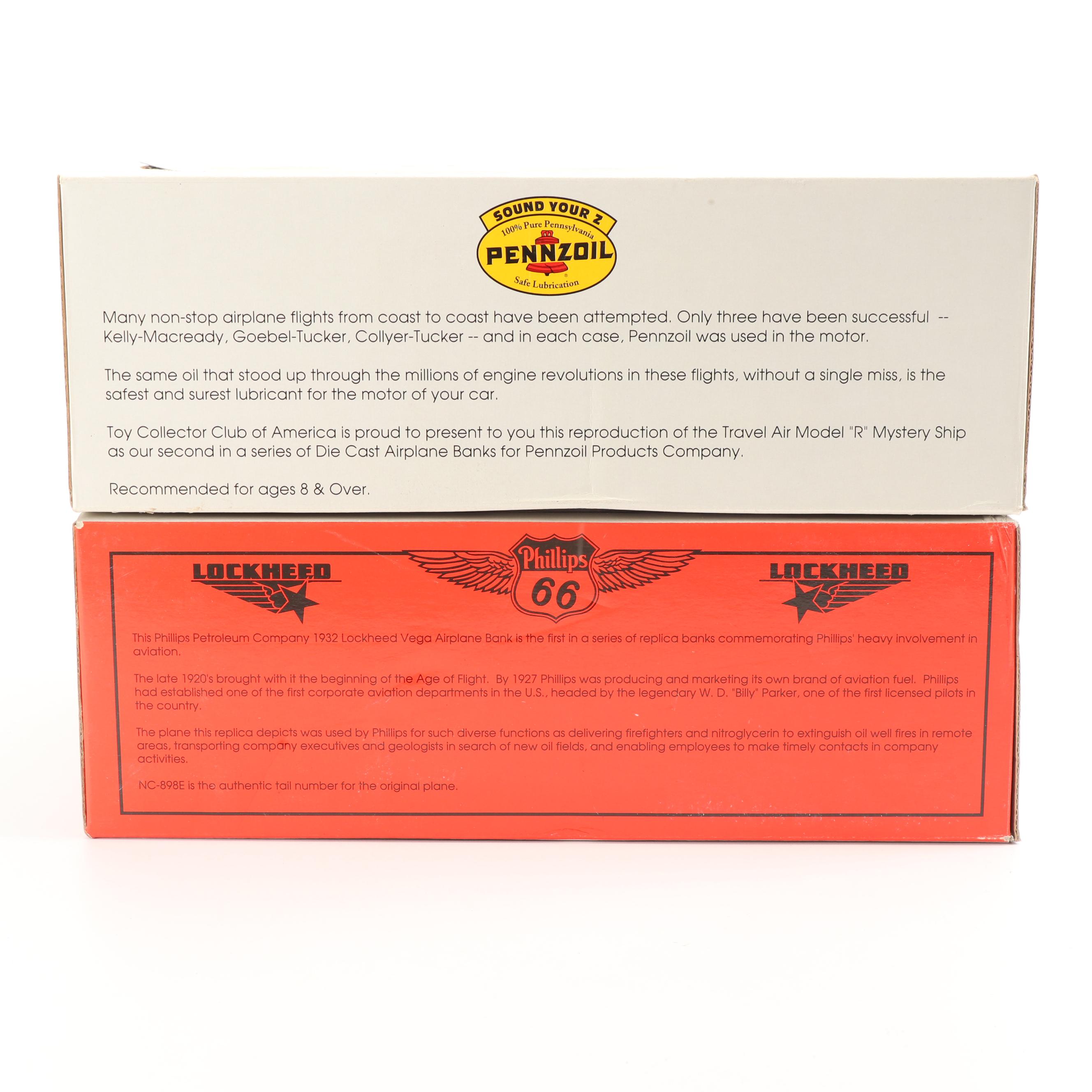 Die-Cast Airplane Coin Banks including Pennzoil