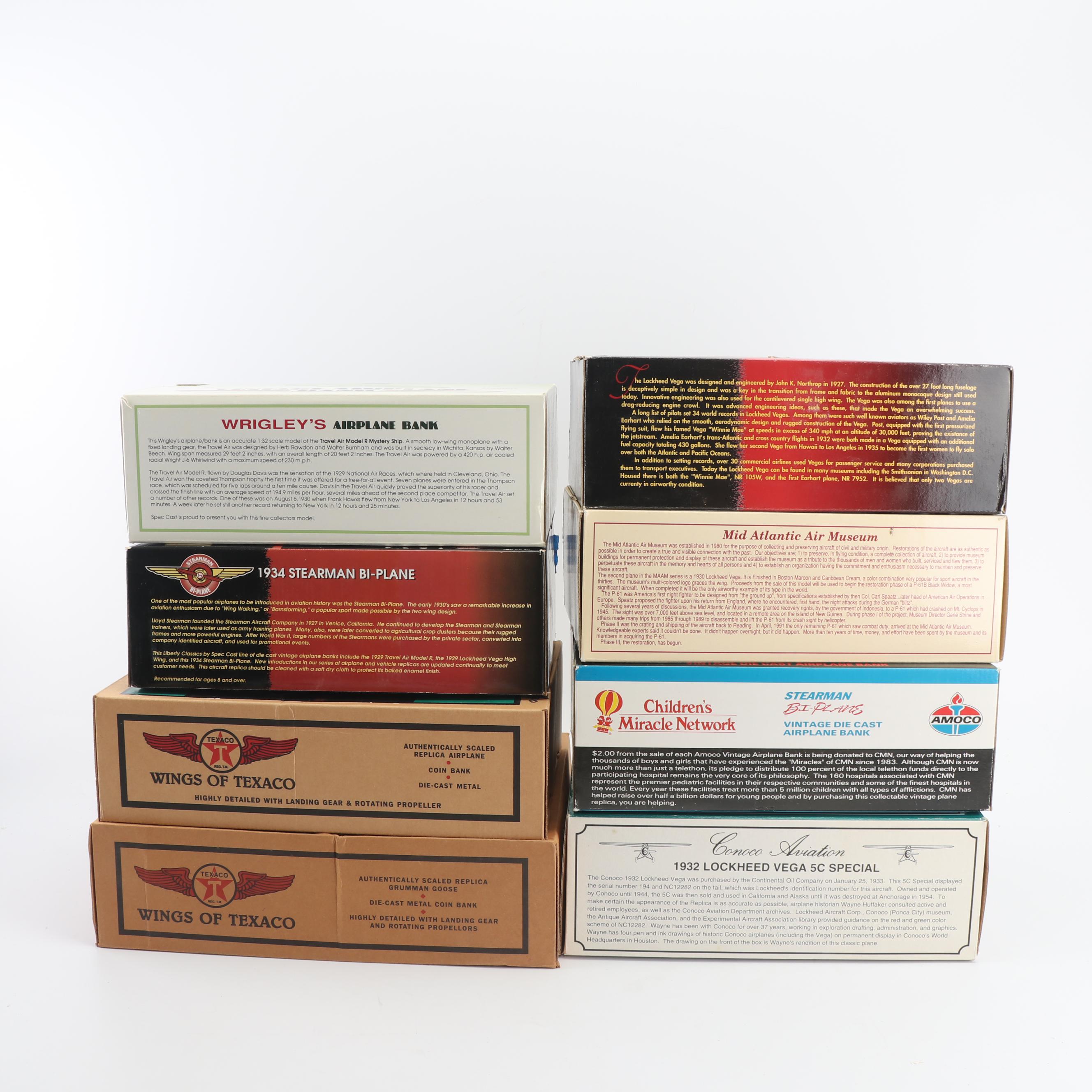Die-Cast Airplane Coin Banks including Wings of Texaco