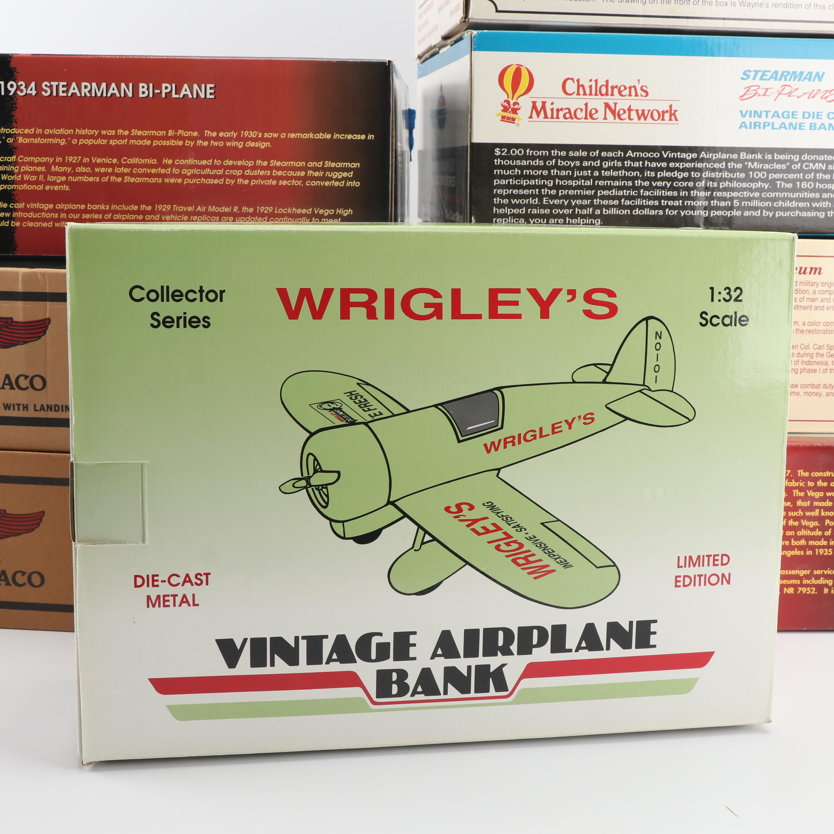 Die-Cast Airplane Coin Banks including Wings of Texaco