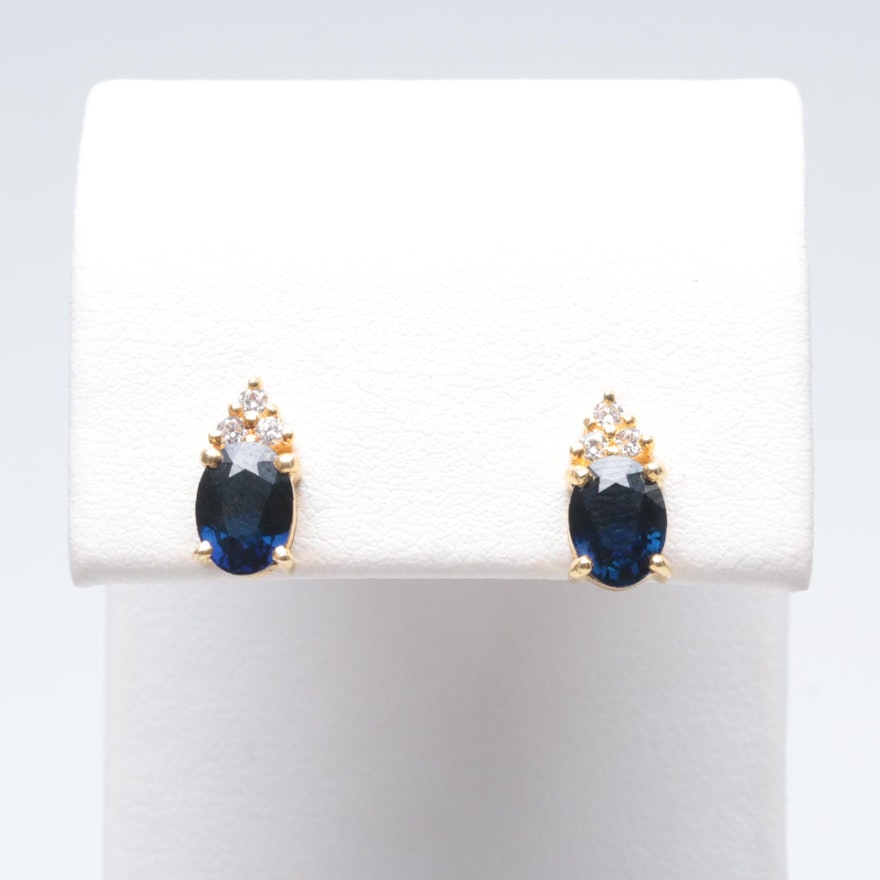 18K and 14K Yellow Gold Sapphire and Diamond Earrings