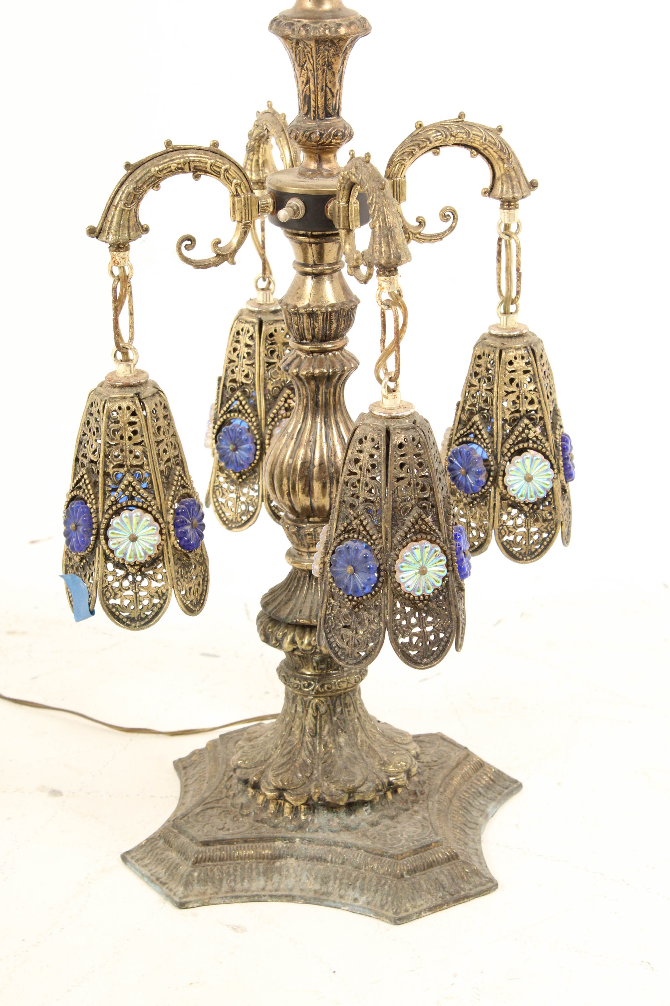 Mid Century Neo-Baroque Reticulated Cast Metal Centerpiece Lamp