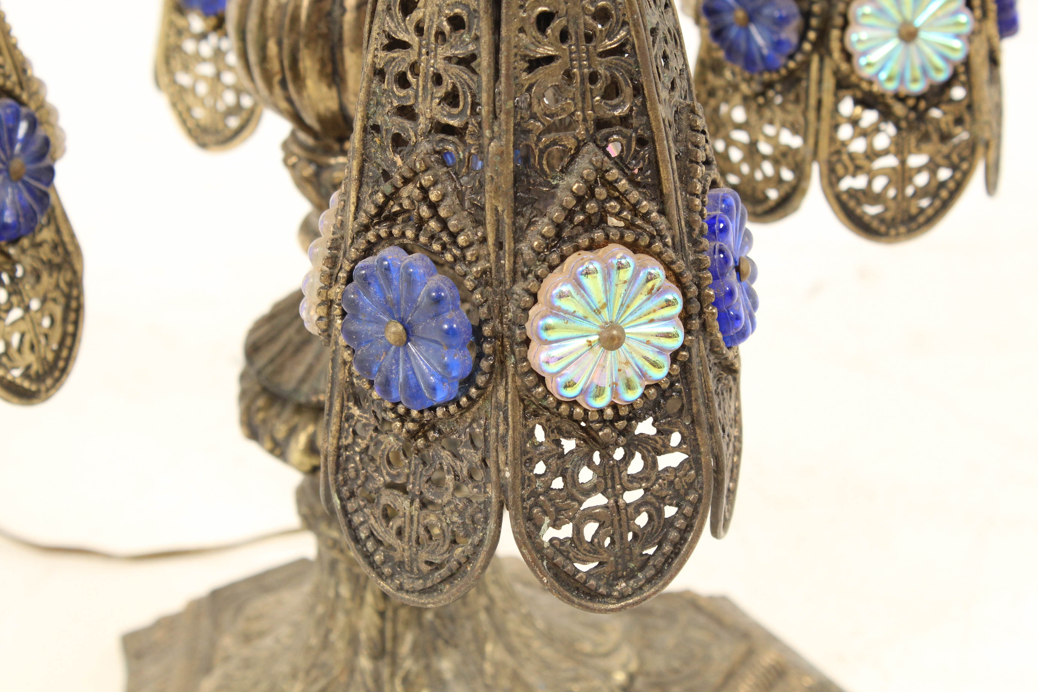 Mid Century Neo-Baroque Reticulated Cast Metal Centerpiece Lamp