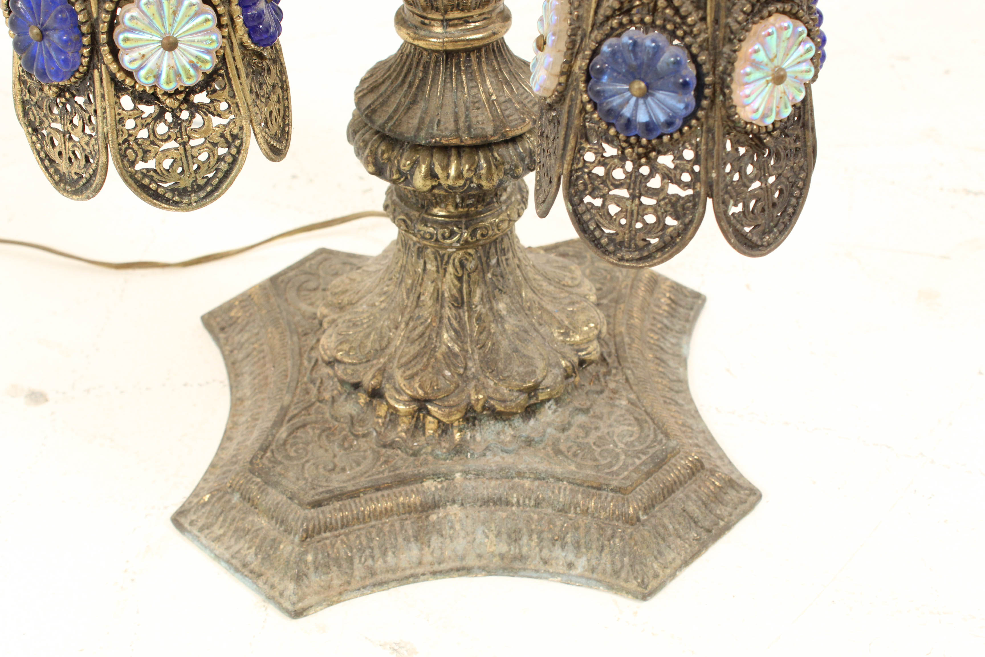 Mid Century Neo-Baroque Reticulated Cast Metal Centerpiece Lamp
